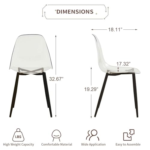 Baysitone Clear Dining Chairs Set of 10, Modern Kitchen Chairs with Transparent Seat, Acrylic Accent Side Chairs with Plating Metal Legs for Dining Room, Kitchen, Living Room with Black - color: Black, size: Set of 10