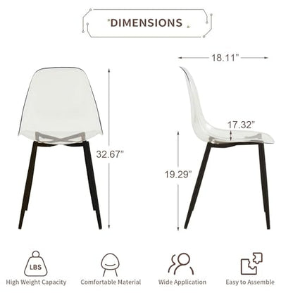 Baysitone Clear Dining Chairs Set of 20, Modern Kitchen Chairs with Transparent Seat, Acrylic Accent Side Chairs with Plating Metal Legs for Dining Room, Kitchen, Living Room with Black - color: Black, size: Set of 20