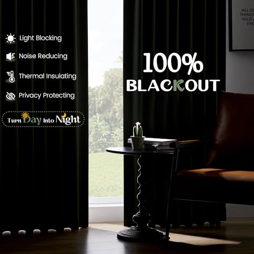 UHITECH Green Pinch Pleated Blackout Curtains for Bedroom 45 Inch 2 Panels | Sun Blocking, Thermal Insulated, Suitable for Kitchen/Living Room/Small Window/Basement, Noise Reducing, Room Darkening - color: #01 Olive Green, size: 40"W x 45"L (Pack of 2)