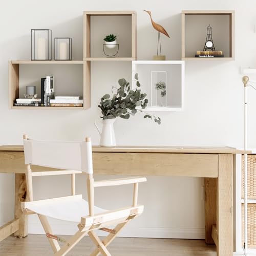 Wall Mount Shelf Set of 3, Floating Cube Shelves for Space Discovery Home and Commercial Use, Large Size Shelves Set, Oak - color: Oak, size: Set3