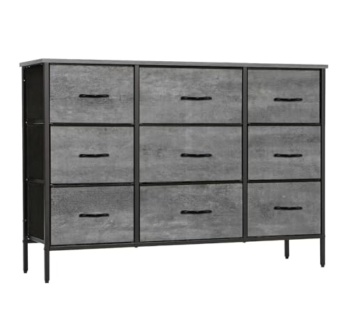 VASICAR Dresser for Bedroom with 9 Deep Drawers, Wide TV Stand TV Console | Gray Fabric Storage Cabinet, Changing Table, Chest of Drawers for Closet, Nursery - color: Carbon Grey