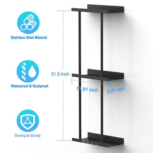 Towel Rack for Bathroom, Wall Mounted Vertical Rolled Towel Storage Organizer Holder with Shelf, Holds Up 6 Large Bath Sheets, Black Large Size - color: Black, size: Larger Size