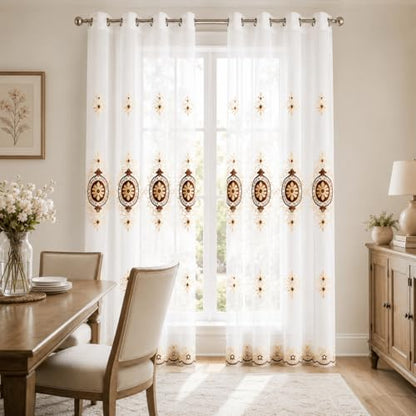 Simple Chenille Jacquard Sheer Window Elegance Curtains/Drapes/Panels/Treatments for Bedroom Living Room, 54 x 84 Inch, Top Grommets(2 Panels) - color: Coffee-sheer, size: 54"W x 84"L (Pack of 2)