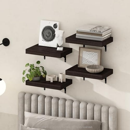 Furinno Tanna Floating Shelves for Wall Set of 4, 15-Inch Wall Shelf, Triple Thick Floating Mounted Shelf, for Bathroom, Home Office, Living Room, Tobacco Oak - color: Tobacco Oak