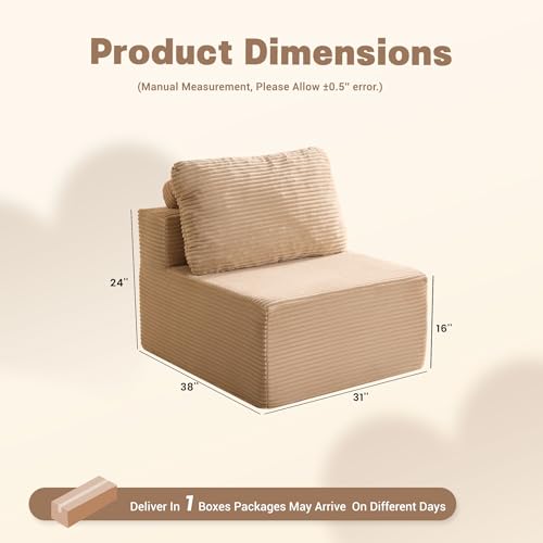 Cozy Single Seat, Comfortable Seating, No Assembly Required, Camel - color: Camel, size: Single Seat
