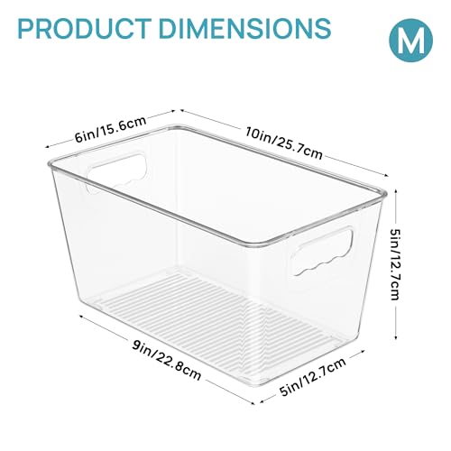 Vtopmart 6 Pack Clear Storage Bins, Pantry Cabinet Organizer Bins, Medium | Plastic Pantry Storage Bins with Handle, Storage Containers for Fridge, Cabinet, Kitchen, Countertops, Cupboard, Freezer - size: M(10"×6"×5")