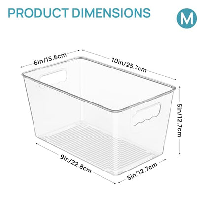 Vtopmart 6 Pack Clear Storage Bins, Pantry Cabinet Organizer Bins, Medium | Plastic Pantry Storage Bins with Handle, Storage Containers for Fridge, Cabinet, Kitchen, Countertops, Cupboard, Freezer - size: M(10"×6"×5")