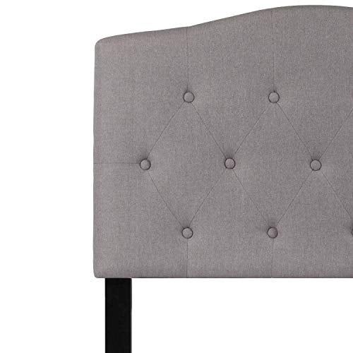 EMMA + OLIVER Twin Button Tufted Headboard | Adjustable Bed Rail Slots, Fabric Upholstered - color: Light Gray, size: Twin
