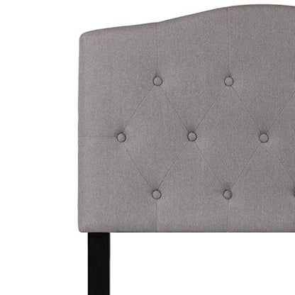 EMMA + OLIVER Twin Button Tufted Headboard | Adjustable Bed Rail Slots, Fabric Upholstered - color: Light Gray, size: Twin