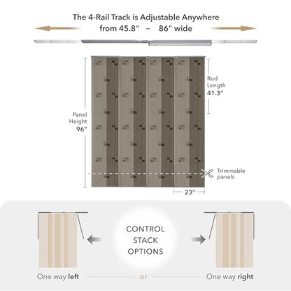 Vertical Blinds Room Divider 45.8"-86" x 96", Winter | Fabric Panel Room Divider for Separating Spaces with Adjustable Track, Fits Patio Doors, Trimmable to 96" - color: Winter