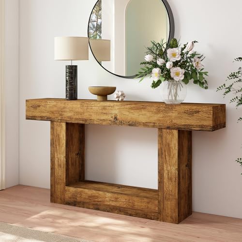 Spaco 63'' Long Console Table,2 Tier Farmhouse Entryway Table Sofa Table with Storage,Wood Behind Couch Table for Living Room, Hallway,Foyer - color: Rustic Brown (63'')