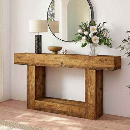 Spaco 63'' Long Console Table,2 Tier Farmhouse Entryway Table Sofa Table with Storage,Wood Behind Couch Table for Living Room, Hallway,Foyer - color: Rustic Brown (63'')