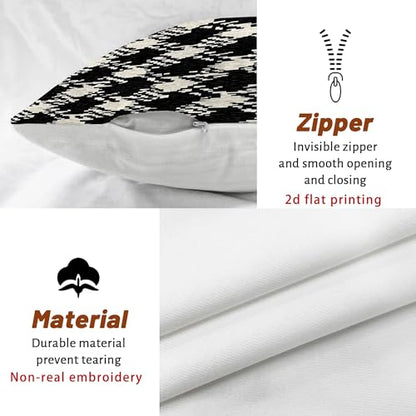 Houndstooth Throw Pillow Covers Set of 2, Modern Contemporary Geometric Abstract None Black Soft Velvet Washable Couch Pillow Covers for Living Room Apartment Bed Sofa Decor 20x20 Inch - size: 20" x 20" (Pack of 2)