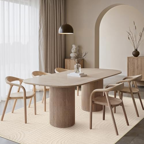 GENIMO Beige Rug 6x9 Washable Area Rugs for Living Room, Soft High Low Pile | Fluffy Shag Carpet, Cream Solid, Modern 3D Arch Textured, Throw Accent, Bedroom Dining Room Nursery Playroom Office, Non Slip - color: Arch Beige, size: 6' x 9' (Rectangular)