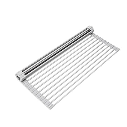 20.5 x 15.5 Inch Roll-Up Dish Drying Rack, Fits Across Sink Openings up to 19.5 Inches, Heavy-Duty Premium Silicone, Strong Support, Non-Slip, Heat-Resistant, Warm Gray - size: 20.5" x 15.5"