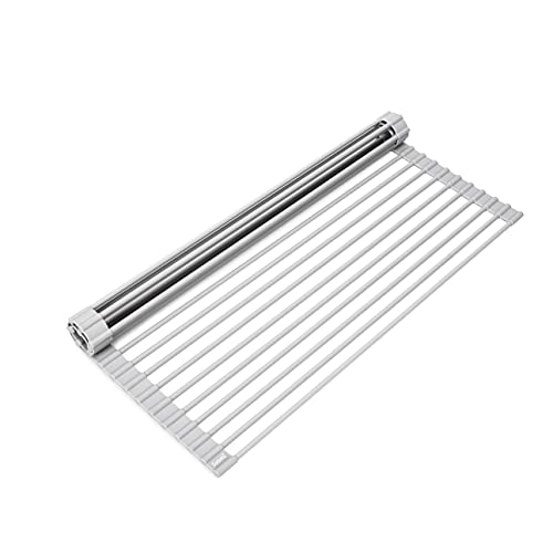 20.5 x 15.5 Inch Roll-Up Dish Drying Rack, Fits Across Sink Openings up to 19.5 Inches, Heavy-Duty Premium Silicone, Strong Support, Non-Slip, Heat-Resistant, Warm Gray - size: 20.5" x 15.5"