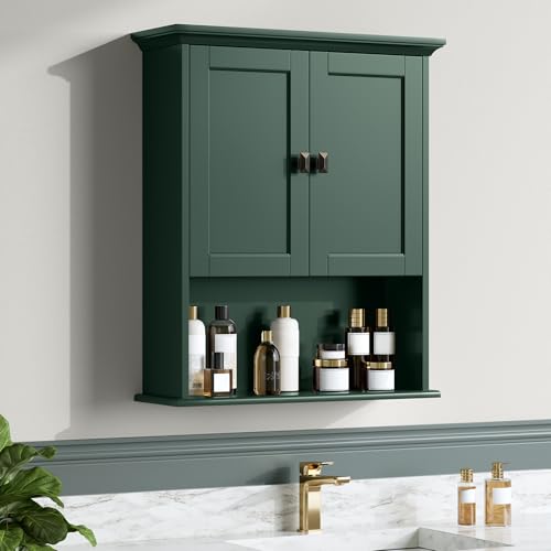 Medicine Cabinet, Bathroom Wall Cabinet Over The Toilet Storage Cabinet Wall Mounted with Build-in Spirit Level Cupboard Hanging Cabinet for Bathroom Laundry Kitchen Living Room, Forest Green - color: Forest Green