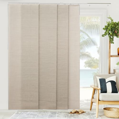 CHICOLOGY Panel Track Blinds, Sand Weave, 86"x96", Cordless, Sliding Door | 4 Fabric Panels, Fits 46–86″ Wide, Wall/Ceiling Mount, Room Divider Ready, Height Trimmable, Child & Pet Safe - color: Woven Sandshell