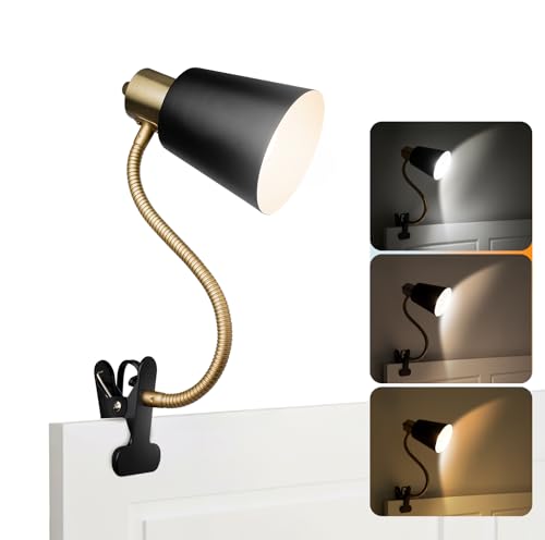 Desk lamp Eye-Caring Table Lamps, 360°Rotation Gooseneck Clip on Lamp Reading Light, Portable Reading Book Light, Clamp Light, Study Desk Lamps for Bedroom and Office Home Lighting (Black and Gold) - color: Black and Gold