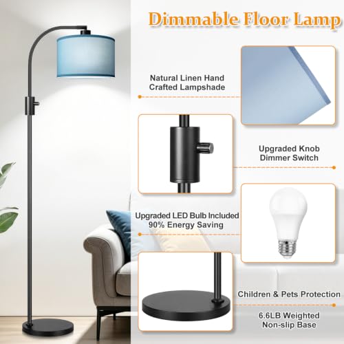Nintiue Dimmable Black Floor Lamp, 1200 Lumens LED Edison Bulb Included, Arc Gold Floor Lamps for Living Room Modern Standing Lamp with Sky Blue Shade - color: Black - Sky Blue Shade