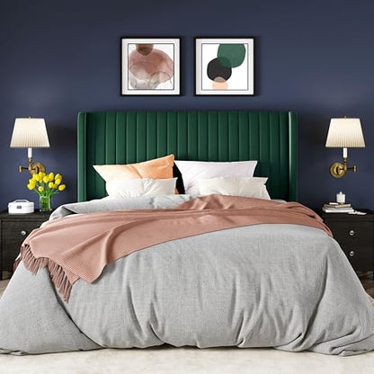 Allewie Queen Size Bed Frame/Velvet Upholstered Platform Bed/Vertical Channel Tufted Wingback Headboard/Strong Wooden Slats/No Box Spring Needed/Easy Assembly/Green - color: Green, size: Queen