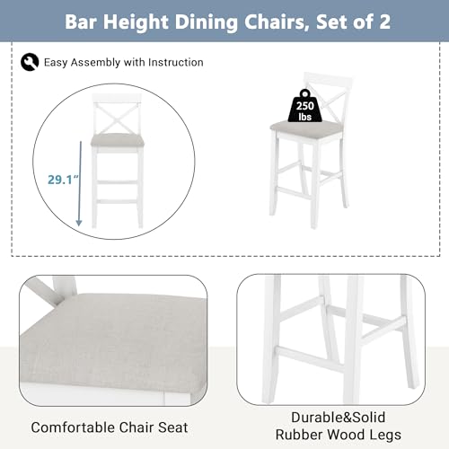 3 Piece Counter Height Dining Table Bar Table Set with 2 Chairs, Small Kitchen Table Breakfast Nook for 2, Good for Bar or Small Space, Brown White - color: Brown White
