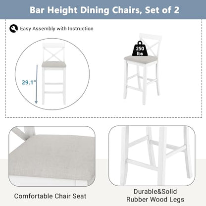3 Piece Counter Height Dining Table Bar Table Set with 2 Chairs, Small Kitchen Table Breakfast Nook for 2, Good for Bar or Small Space, Brown White - color: Brown White
