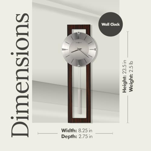 Howard Miller Mela Wall Clock with Pendulum | Wooden Frame, Silver Dial, Analog Quartz | Modern Minimalist Decor for Living Room, Office