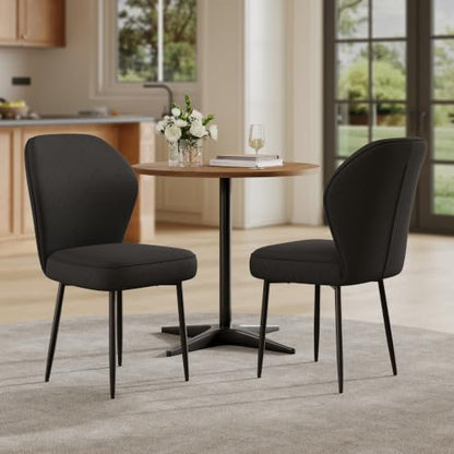 Garvee Linen Dining Chairs Set of 2, Modern Fabric Upholstered Kitchen Side Chairs with Metal Pegs, Black - color: Black, size: Set of 2
