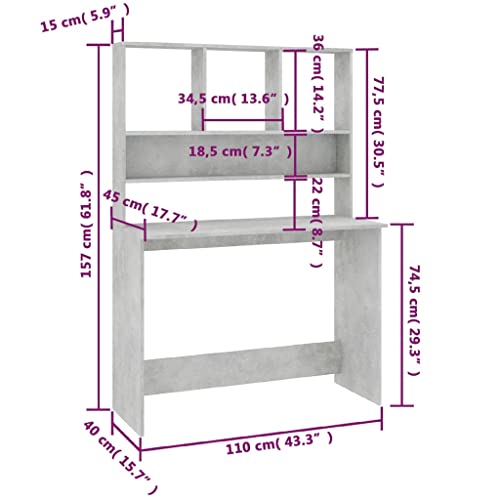 Desk with Shelves Concrete Gray,Computer Desk,Bedrooms Desks,Hall Table,Modern Minimalist Style,Space Saving Design,for Bedroom, Study, Office, Entrance,43.3"x17.7"x61.8" Engineered Wood - color: Concrete Gray