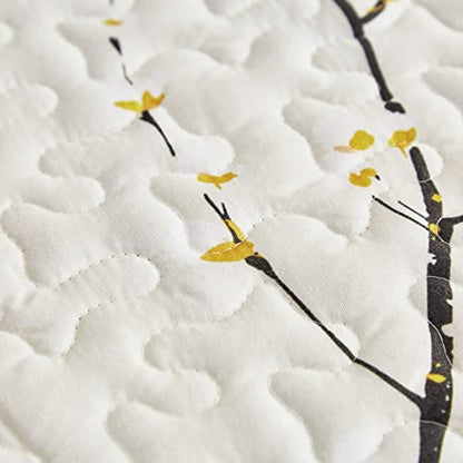 Quilt Set Twin Size Cream White with Black Branch Bedding Set 88x88 Soft Microfiber Lightweight Coverlet Bedspread Summer 2 Pc Bed Cover for (1 Quilt+ 1 Shams) - color: Cream, size: Twin(68x86)