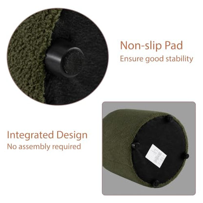 Modern Round Vanity Stool, Small Ottoman, Cute Fabric Foot Stool, Teddy Fleece Footrest, Upholstered Vanity Chair, Stool for Makeup, Bedroom, Living Room (2, Round-Dark Green) - color: Round-dark Green