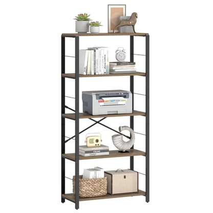 5 Tier Tall Bookshelf, Industrial Bookshelves and Bookcases, Modern Rustic Wood and Metal Book Shelf for Bedroom, Living Room and Home Office, Oak - color: Oak, size: 5-Tier