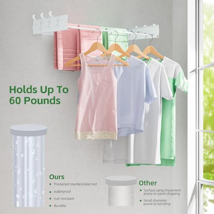 Wall Mounted Drying Rack 31.5", Foldable Clothes Drying Rack with 6 Towel Hooks and 5 Rods for Hanging Clothes, Space Saving Laundry Rack for Indoor Outdoor Bathroom Balcony Laundry Room(31.5") - size: 31.5''