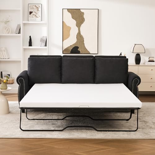 Queen Pull Out Sofa Bed, 81.5‘’ Large Convertible Sleeper Sofa, 3 Seater Loveseat Sofa-Bed with Queen Size Mattress for Living Room Small Spaces Apartment Studio, Dark Gray - color: Dark Gray, size: Convertible Sleeper Sofa Bed-3 seat