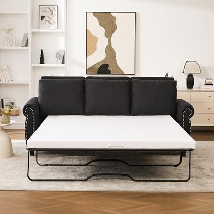 Queen Pull Out Sofa Bed, 81.5‘’ Large Convertible Sleeper Sofa, 3 Seater Loveseat Sofa-Bed with Queen Size Mattress for Living Room Small Spaces Apartment Studio, Dark Gray - color: Dark Gray, size: Convertible Sleeper Sofa Bed-3 seat