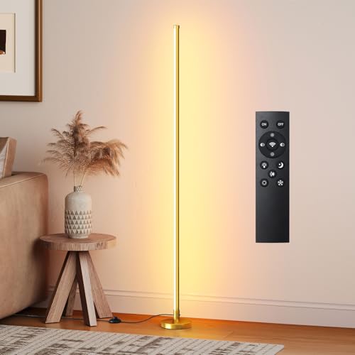 Corner Lamp,Minimalist LED Floor Lamp,Gold,1 Pack | Remote Control, Dimmable, 24 W, 7 Color Temperature 3000K-6000K, For Living Room, Bedroom, Home Office - color: Gold, size: 1 pack