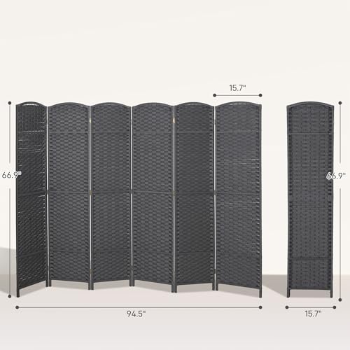 HOMCOM Room Divider 6 Panel Folding Privacy Screen 5.6' Tall Charcoal Gray | Freestanding Partition, Home Office, Bedroom - color: Charcoal Gray, size: 6 Panel