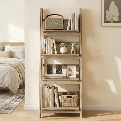 Ladder Shelf 4-Tier Foldable Wooden Ladder Bookshelf Plant Stand | Folding Wooden Ladder Bookshelf, Plant Stand for Small Space, Display Rack for Living Room, Bedroom, Balcony, Natural Wood - color: 4-tier/Light Brown