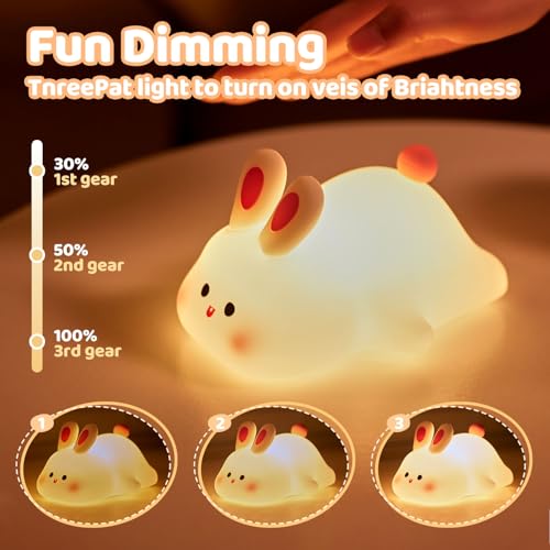 Rytinazzz Silicone Night Light for Kids, 50H Long Battery Big Face Rabbit Lamp, Gift for Kids, Soft Dimmable Bedside Light, Rechargeable Tap Control - color: Rabbit