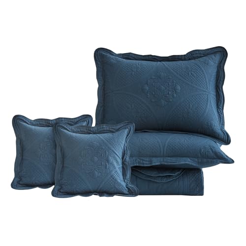 DaisyHuang Bedspread - Full Size Bedding Cover - Modern & Contemporary Coverlet Set, Real Stitching, Reversible, Lightweight, 5 Piece, Navy - color: Navy, size: Full(96"x110")