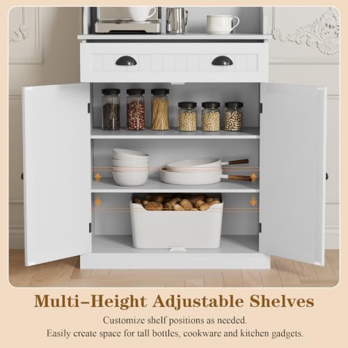 ARTPOWER 54" Kitchen Microwave Cabinet/Stand with Storage and Drawers, Pantry Storage Cabinet with Hutch & Adjustable Shelves for Kitchen, Dining Room, Living Room, Hallway in White - color: White