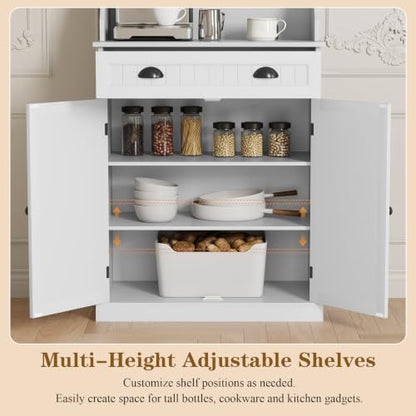 ARTPOWER 54" Kitchen Microwave Cabinet/Stand with Storage and Drawers, Pantry Storage Cabinet with Hutch & Adjustable Shelves for Kitchen, Dining Room, Living Room, Hallway in White - color: White