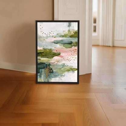 Framed Canvas Wall Art Abstract Green Pink Gold Art Print Modern Aesthetic Poster Paintings Pictures Wall Decor Trendy Artwork for Living Room Bedroom Office Apartment Decor (Framed,24W X36L) - size: 24W"X36L"