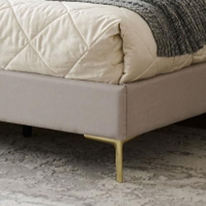 Kings Brand Furniture Verona Upholstered Wooden Bed Frame with Headboard, Low-Profile Platform Design - Solid Wood Platform with Accent Legs for Bedroom (Brown/Gold) (Queen) - size: Queen
