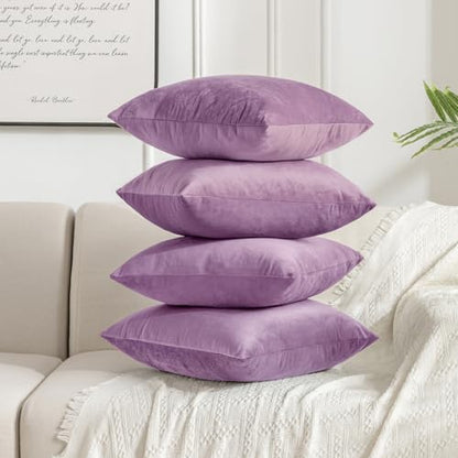 JELLYMONI Gradation Velvet Throw Pillow Covers Set of 4, Lavender, 16 x 16 Inch - color: Lavender, size: 16" x 16" (Pack of 4)
