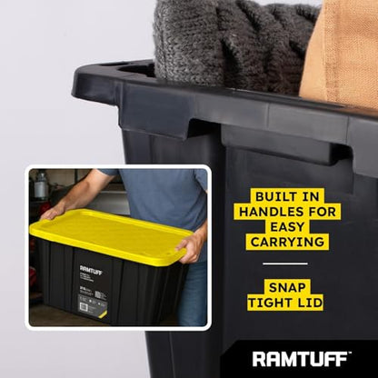 4 Pack Heavy Duty Stackable Storage Container with Snap-Tight Lid, Resistant To Weather Organization Tote, 27 Gallon, Black and Yellow - size: 4 pcs