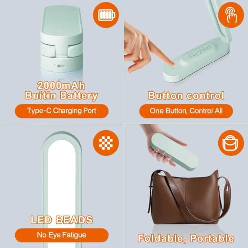 Giryuhd LED Desk Lamp for Office Home & Battery Operated Lamp Rechargeable Lamp Foldable & Portable Light, LED Desk Light Strip, 3 Brightness Dimmable Small Desk Lamp Wireless Reading Lamp - color: Grayish green