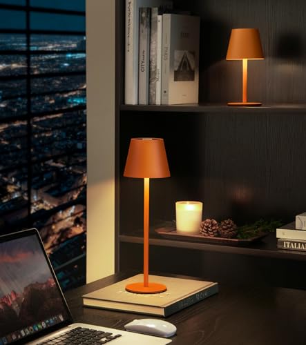3 Pack Cordless Table Lamp, Portable Battery Operated Lamp with 3 Color Temps and Stepless Dimming, Rechargeable Table Lamp for Dinner, Desk, Cafe, Outdoor (Orange) - color: Orange, size: 3 Pack