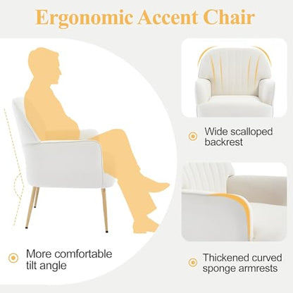 Velvet Accent Chair with Armrest, Modern Curved Back Barrel Chair, Soft Cushion Single Sofa for Living Room Bedroom Office Cafe Beige - color: Beige